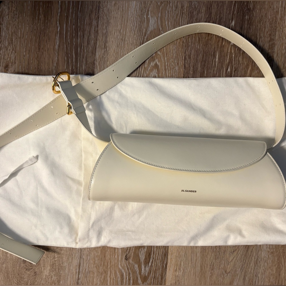 Jil Sander Small Leather Cannolo Ivory Shoulder Bag
